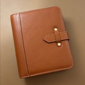 Franklin Covey Compact Aurora Leather Binder Rings Planner Chestnut Brown Tan